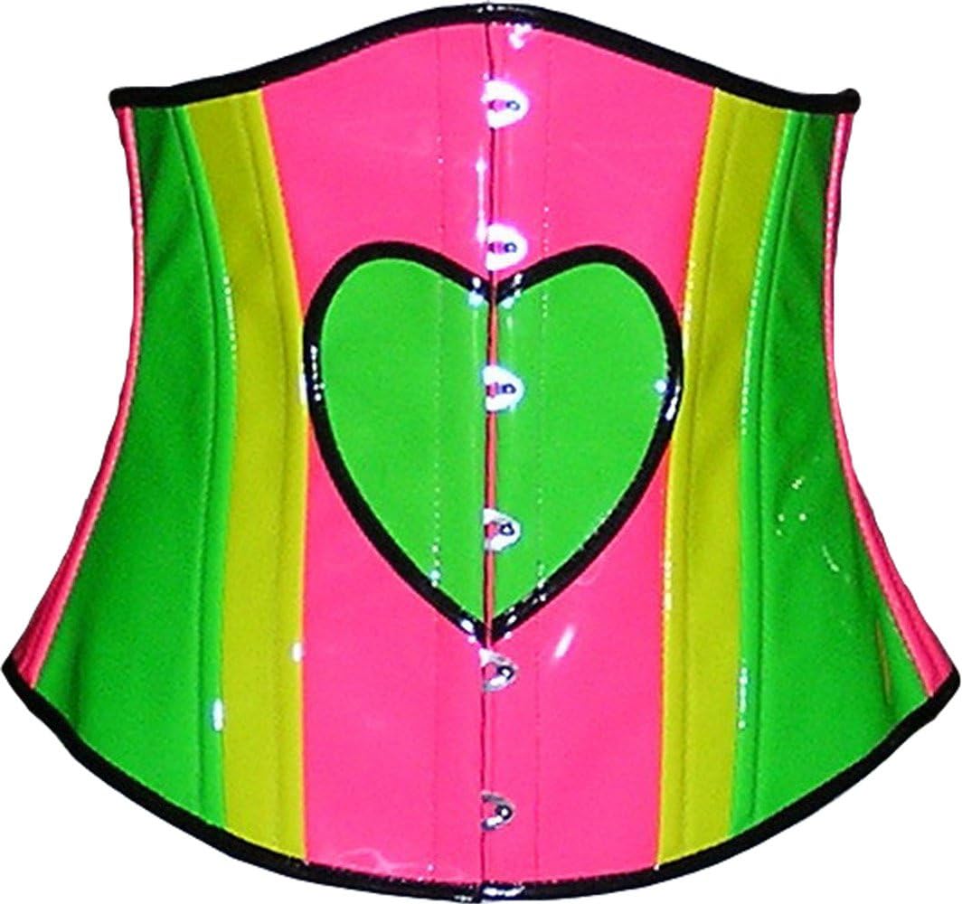 Multi Rainbow Uv Neon Corset Under Bust Waist Cincher Heart Shape Rave