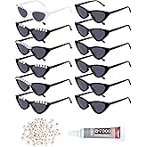 Kanayu 12 Pairs Retro Cat eye Sunglasses for Women Bulk DIY Vintage Sunglasses Bride 200 Pcs Alphabet Beads for Wedding Gifts(White, Black)