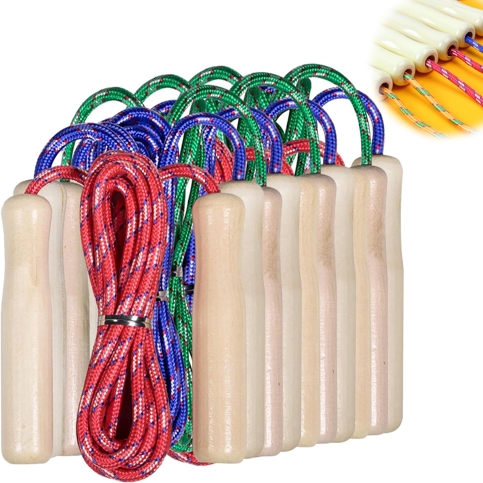 Vokowin 10pcs Childrens Skipping Ropes, Wooden Handle Skipping Ropes 10 Colourful Jump Ropes for Outdoor Games Parties (K403-10)