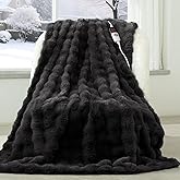 VELLUBAM Faux Fur Heated Blanket Throw Dark Grey - Luxury Fluffy Rabbit Bubble Electric Blanket with 6 Heating Levels, 4 Time Settings, Ideal Gift for Women, Machine Washable (50"x60")