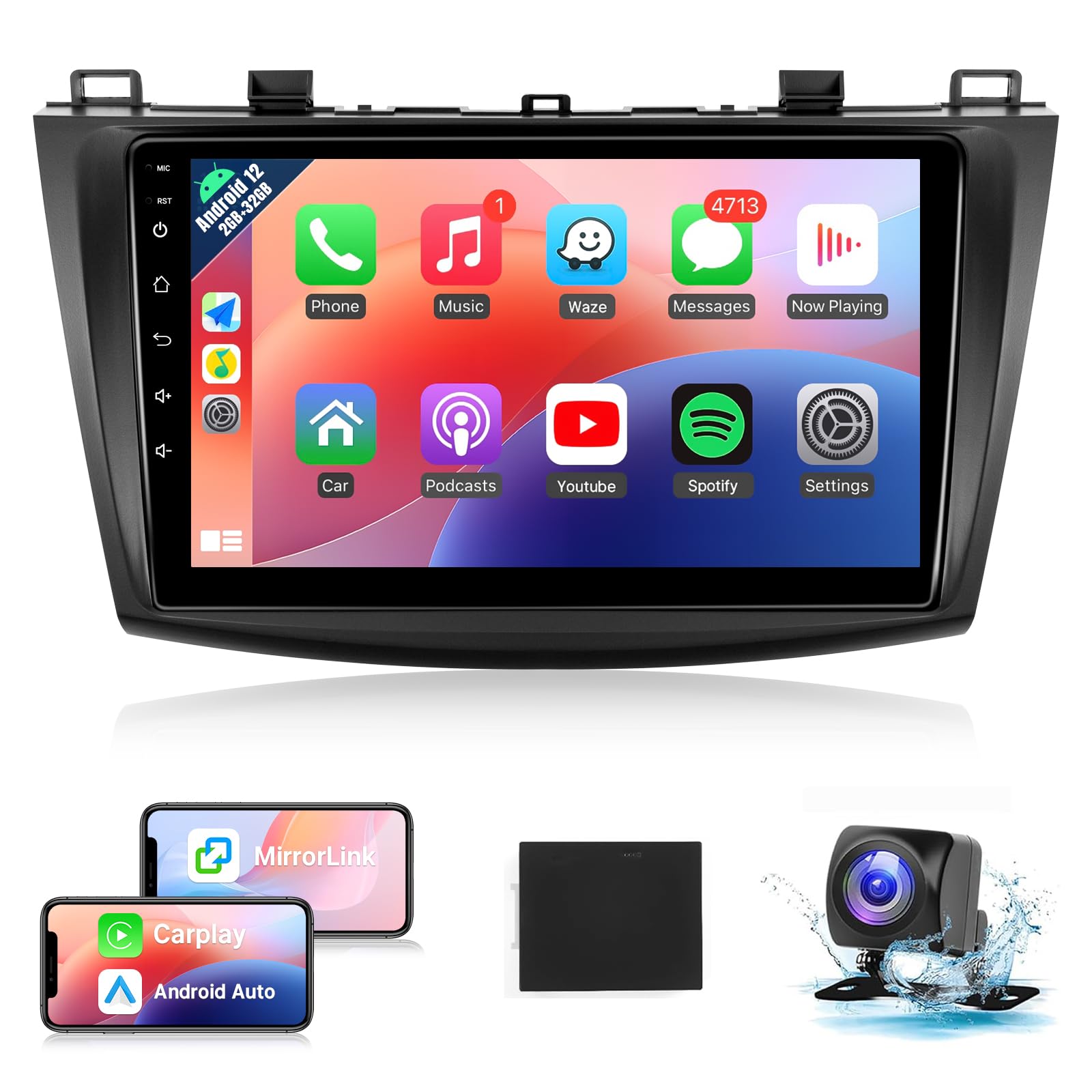 Photo 1 of Naifay Android Car Radio for Mazda 3 2009 2010 2011 2012 2013 with Wireless CarPlay Android Auto, 9inch IPS Touch Screen for Mazda 3 Car Stereo with Bluetooth/GPS/WiFi/SWC/Split Screen/Backup Camera