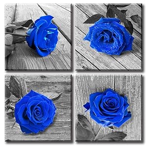 JiazuGo - Wall Art for Bedroom - Large Modern Black White Teal Rose Floral Pictures on Grey Canvas Wall Art Framed Flower Paintings Decor - Multi Panel Turquoise Artwork for Living Room Women Bedroom