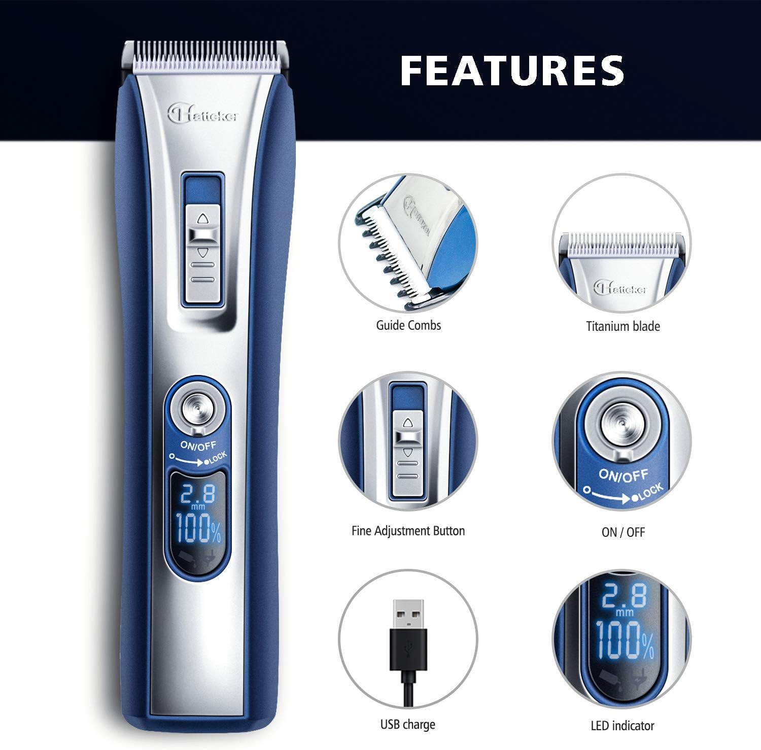 hatteker tondeuse cheveux tondeuse barbe professionnelle electrique avec ecran lcd sans fils usb rechargeable imperméable