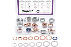 Swpeet 105Pcs M10 M12 M14 M16 M18 M20 Aluminium & Cooper Washer Gasket and 4 Styles Oil Drain Plug Assortment Kit, Oil Crush 