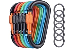 6 Pcs Upgraded D-Ring Locking Carabiner, 3.1 Inch D Shape Keychain Clips for Outdoor, Camping, Hiking, Fishing, Home RV, Trav