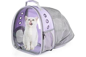 DUANY STORE Cat Backpack Carrier Expandable Ventilate Transparent Pet Dog Backpack for Large Cats Hiking, Travel, Outdoor, Airline-Approved Space Capsule Backpack (Purple)
