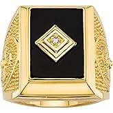 PalmBeach Men's Yellow Gold-plated Emerald Cut Natural Black Onyx and Diamond Accent Cross Ring Sizes 8-13