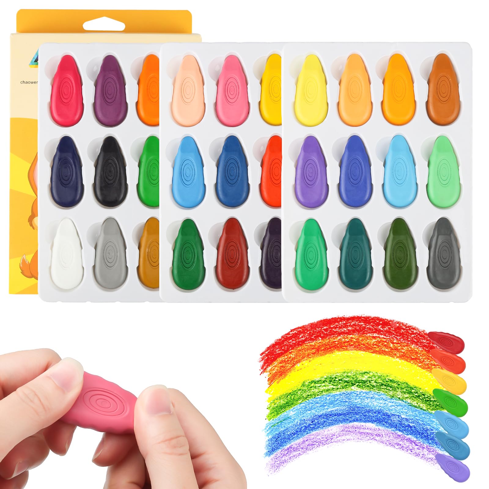 AILUYA 36 Colours Wax Crayons for Toddlers, Washable, Waterproof, Easy to Hold, Non-Toxic, DIY Crafts, School Painting