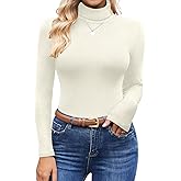 Ekouaer Women's Turtleneck Shirts Ribbed Pullover Sweater Long Sleeves Tops Midweight Thermal Underwear Blouse