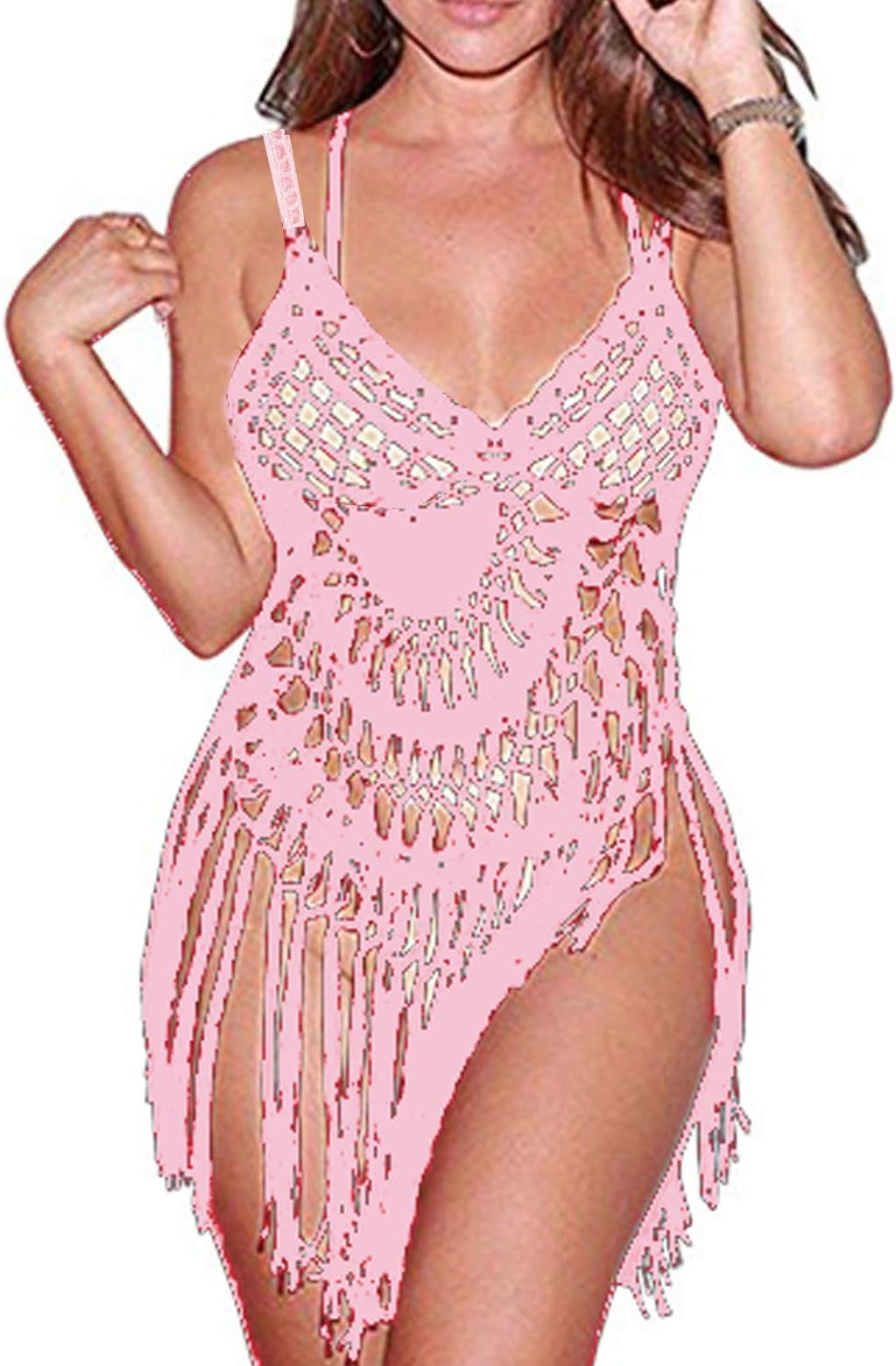 CXINS Women's Sexy Lace Bathing Suit Handmade Crochet Tassel Bikini Cover Up Swimwear Summer Beach Dress