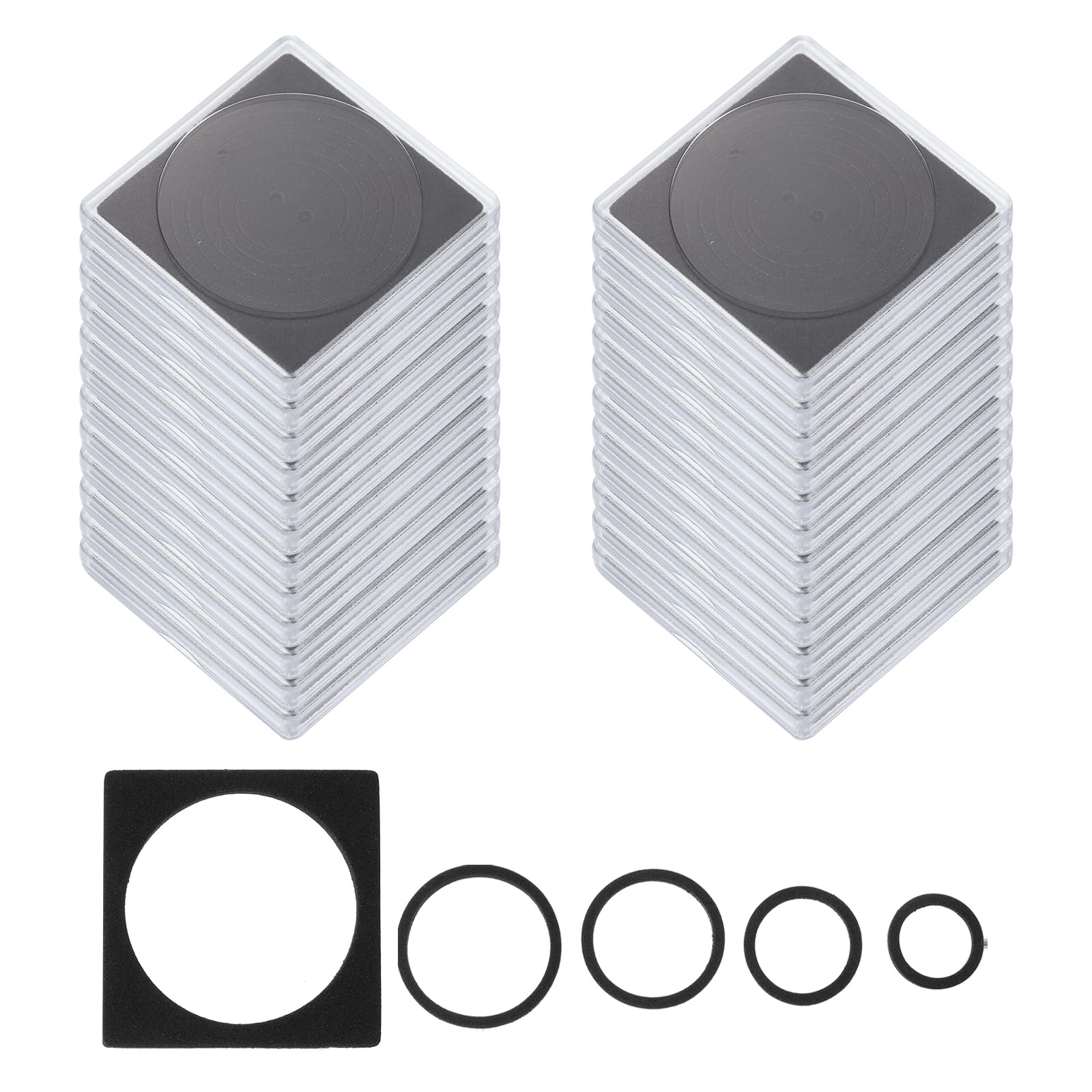 PATIKIL Coin Snap Holder, 24 Pack Silver Dollar Coin Holders for Collectors Coin Case with Foam Gasket Square Fit 17-37mm/19-39mm Coins, Clear Black