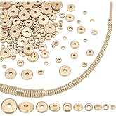PH PandaHall 230pcs 14K Gold Plated Flat Round Spacer Beads 5 Sizes Flat Spacers Brass Disc Spacer Beads Loose Beads for Stackable Necklace Bracelet Jewelry Making DIY Crafts, 3/4/5/6/8mm