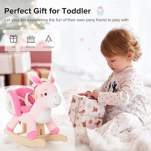 LABEBE – BABY ROCKING HORSE, RIDE UNICORN, KID RIDE ON TOY FOR 6 MONTH-3 YEAR OLD, INFANT (BOY GIRL) PLUSH ANIMAL ROCKER, TODDLER/CHILD STUFFED RIDE TOY (PINK)