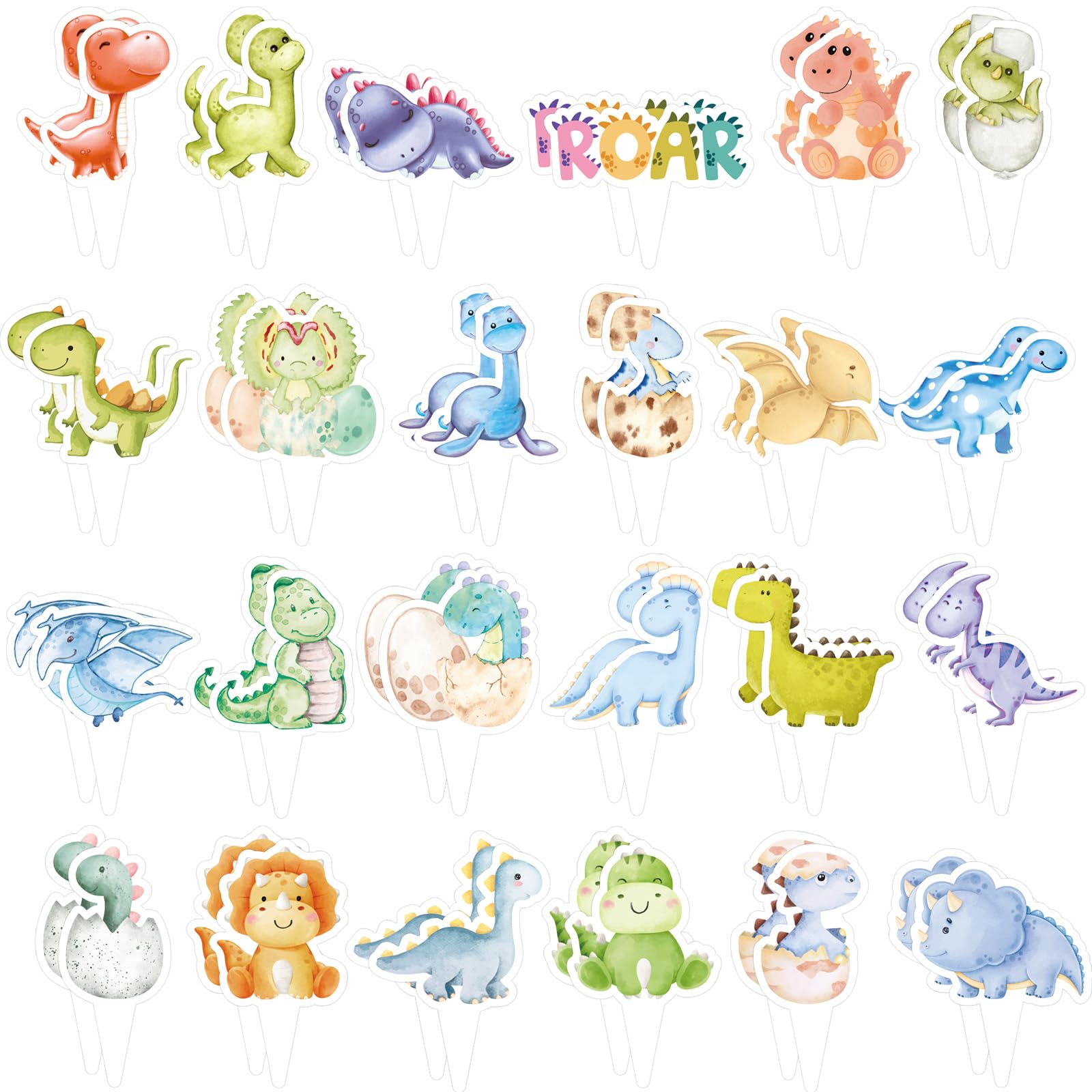 Photo 1 of 48Pcs Dinosaur Cupcake Toppers, Baby Dinosaur Theme Cupcake Picks for Party Decoration