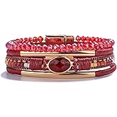 FANCY SHINY Leather Wrap Bracelets Crystal Beads Bracelet Boho Cuff Stone Charm Bracelets with Clasp Costume Jewelry for Women