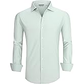 Damipow Mens Striped Dress Shirts Long Sleeve Wrinkle Free Stretch Business Casual Regular Fit Button Down Shirts for Men