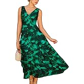 GRACE KARIN Women's Summer Sleeveless Maxi Dress V Neck Floral Wedding Guest Dress A Line Ruffle Beach Vacation Clothes