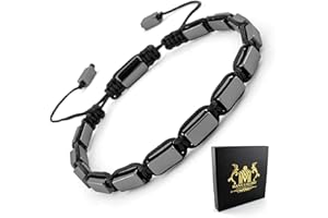 Adjustable Hematite Beaded Bracelet, Metallic Gray Rectangular Beads, Black Cord, Minimalist Unisex Design Rectangular Hemati