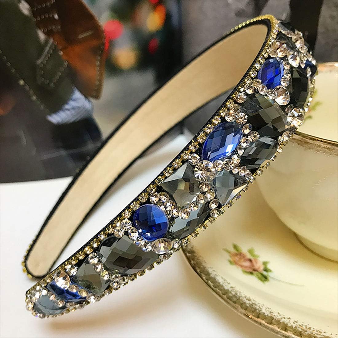 Fodattm Women Sparkle Rhinestone Crystal Wide-brimmed Headband Hairband High-grade Headwear Hair Hoop (Blue) - Image 3