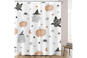 oolygoo Cute Halloween Kids Shower Curtain 60"X72" Pumpkin Ghost Spooky Funny Shower Curtain Set for Bathroom Girls Boys Cartoon Lovely Waterproof Bathtub Curtain Bat Bathroom Curtain with Hooks