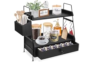 Megsooul Coffee Bar Accessories and Organizer Countertop, Coffee Station Organizer Kitchen Counter Shelf Organizer,Coffee Condiment Storage,Cup Lid Holder Countertop Shelf for Bathroom,Kitchen