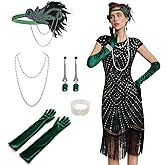 Fashinex 1920s Dresses for Women, Roaring 20s Great Gatsby Flapper Dresses Fringed Sequin Vintage Dress with Accessories Set