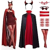 Phestival Halloween Costumes for Women Adult -[17 in 1 Pack] Devil Costume Women Outfit Set with Premium Accessories