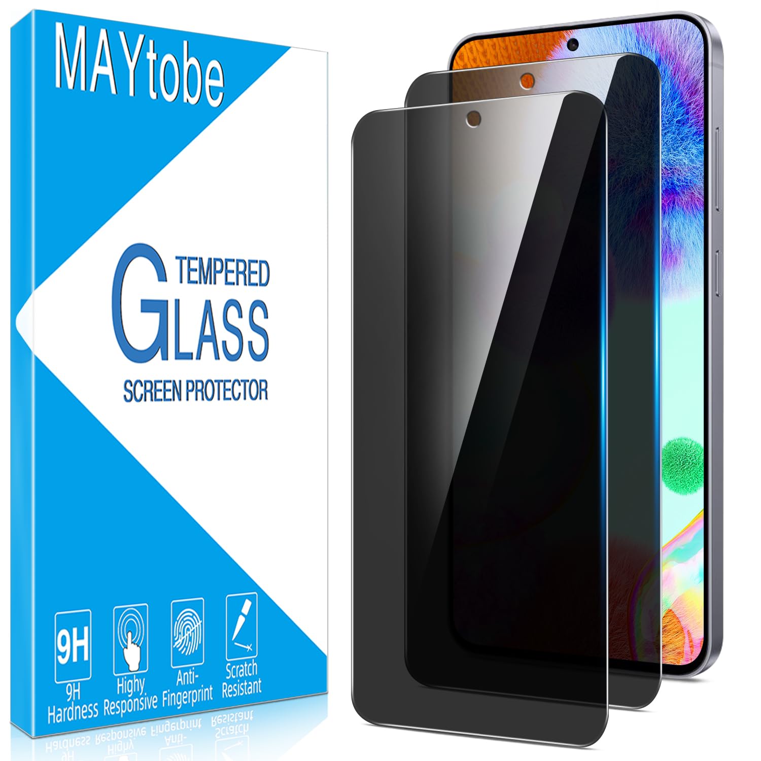 MAYtobe [2-Pack Privacy Screen Protector for Samsung Galaxy S25 FE Tempered Glass, Support Fingerprint Unlocking, Anti Spy, No Bubbles, Anti Scratch, Easy to Install