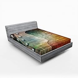 Ambesonne Guitar 2 Pack Fitted Sheet, Grunge Retro
