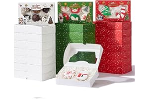 JCXGRVC 24 Pack 7x4.3x1.5Inch Christmas Bakery Boxes with 3 Patterns Clear Window Perfect for Packaging Macaron Cake Pop Choc