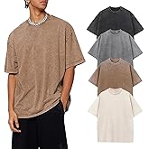 Gihuo 4 Pack Oversized Tshirts for Men Acid Wash T-Shirts Vintage Heavyweight Shirt Cotton Tees