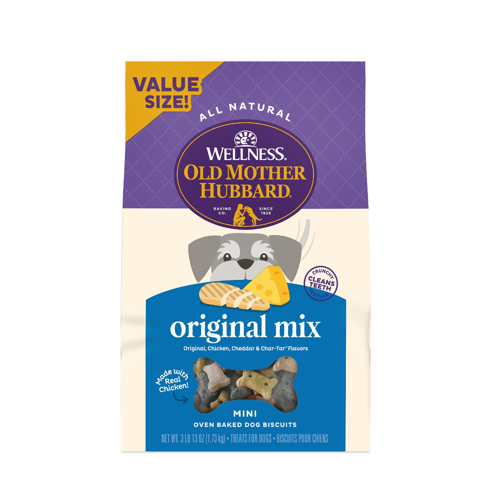 Old Mother Hubbard by Wellness Classic Original Mix Natural Dog Treats, Crunchy Oven-Baked Biscuits, Ideal for Training, Mini Size, 3.8 pound bag