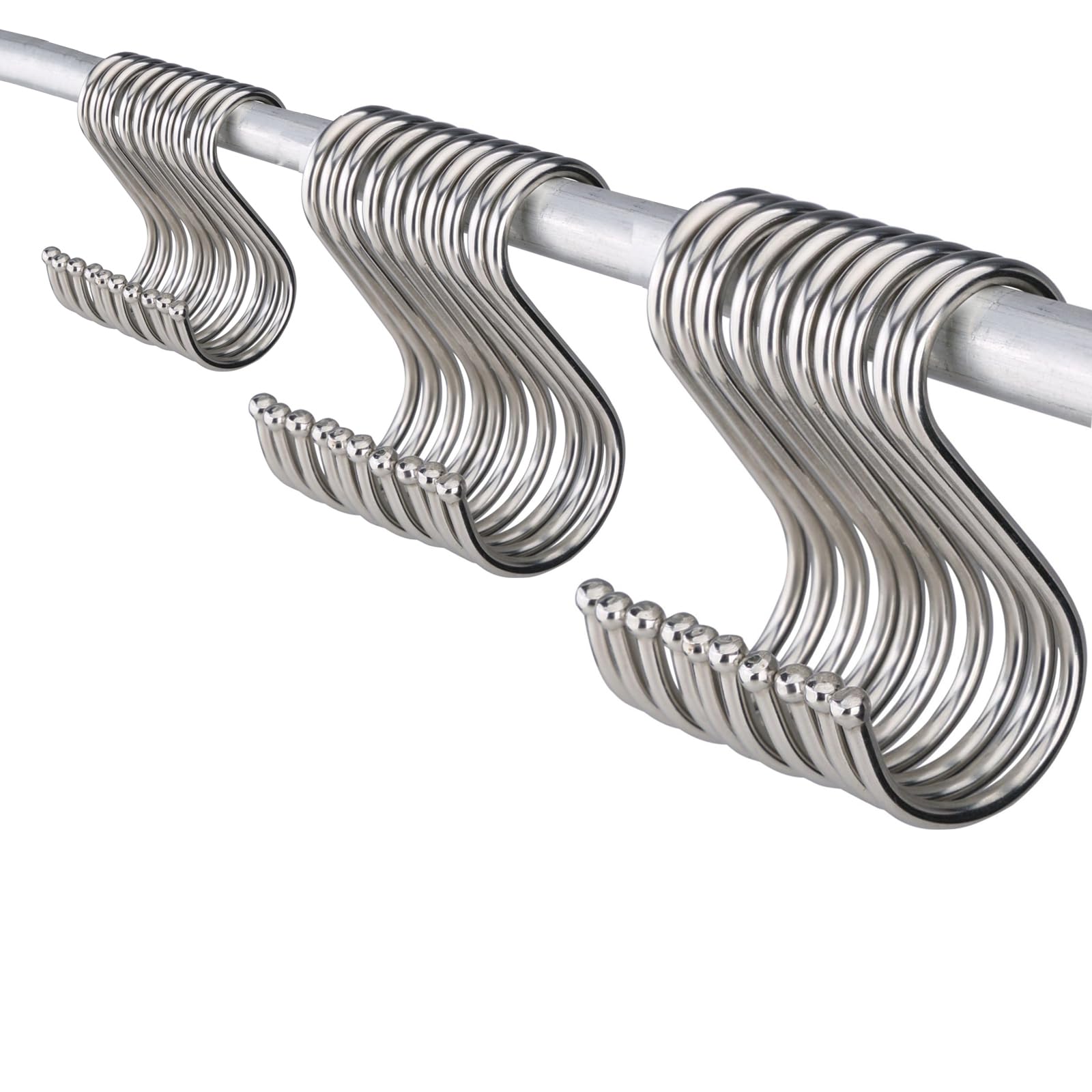 Ieron 30 Pcs in Pack S Hooks, S-Shaped Stainless Steel Hooks, S Shaped Hooks Hanging Hooks Hangers for Bathroom, Bedroom, Office and Kitchen(S,M,L)