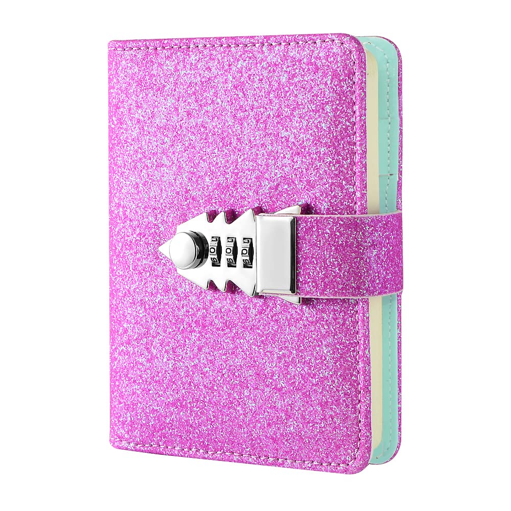 NectaRoy Sequin Lockable Diary, Refillable Password Notebook Writing Journal Planner Organizer with Combination Lock, Loose-Leaf Lined Notepad Sketchbook, Size 185x135mm