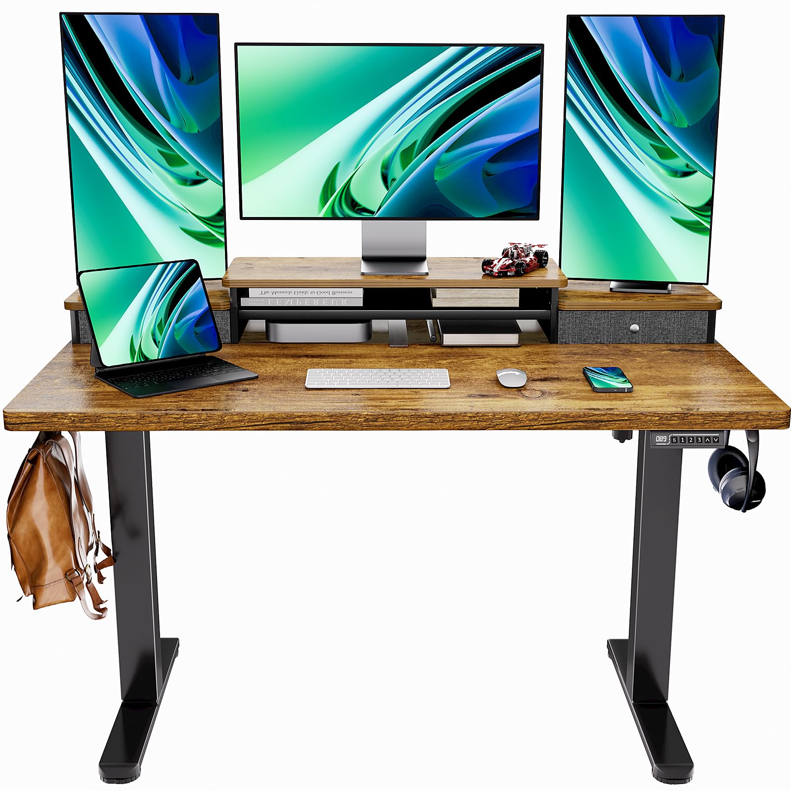 Standing Desk with Drawers, 55 x 28 Inch Standing Desk Adjustable Height, Stand up Desk, Sit Stand Desk, Electric Standing Desk for Computer Ergonomic Workstation Office with Storage Shelf
