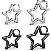 4Pcs Star Carabiner, Heavy Duty Zinc Alloy Star Shaped Keychain Clip, Silver and Black Spring Snap Keyring Clip for Camping, Hiking, Fishing, 2 Sizes