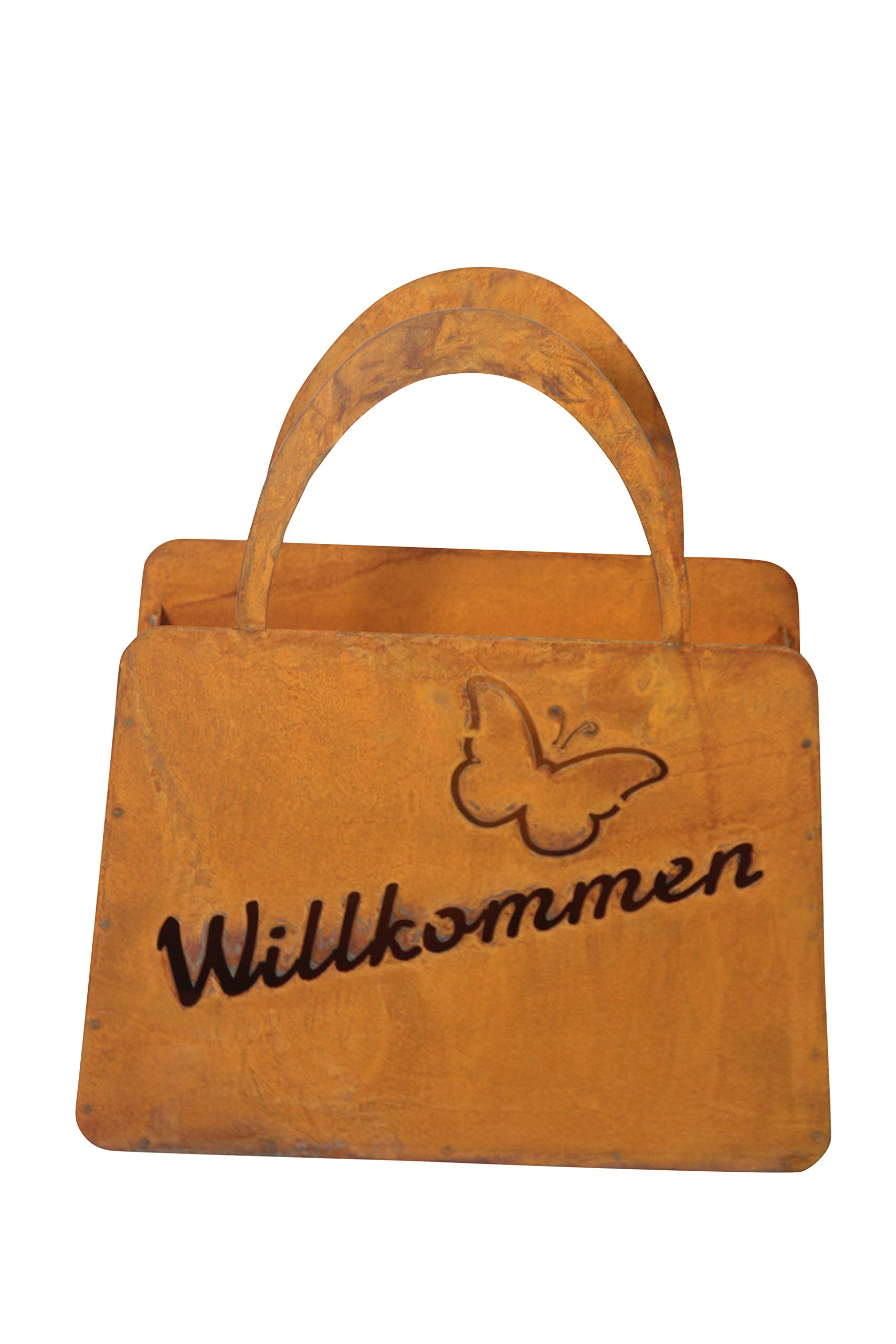 Bornhöft Bag for Planting Lantern Flower Bed Decoration Metal Rust Garden Decoration 27 cm x 32 cm Patina Rusty Decoration for the Garden (Welcome Butterfly)