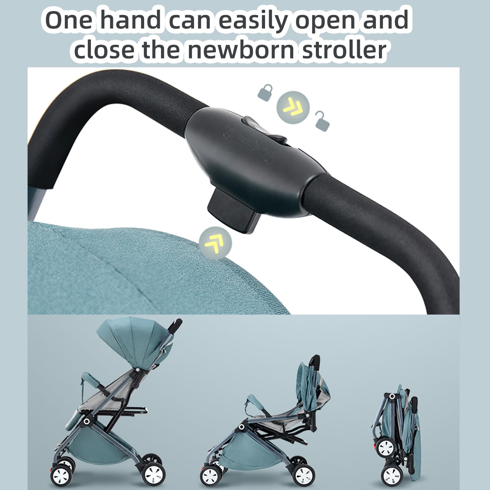 Tigasy Lightweight Stroller with Sleeping Basket and Rain Cover,One-Handed Folding Compact Stroller for Airplane .(Black)
