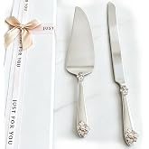 BoisduBois Wedding Cake Knife &amp; Server Set, Pearl Flower Handle, Gift Boxed | 12.87" Serrated Stainless Steel, Elegant Beaded Pearl Handle, Keepsake Gift for Wedding, Engagement, Anniversary, Bridal Show