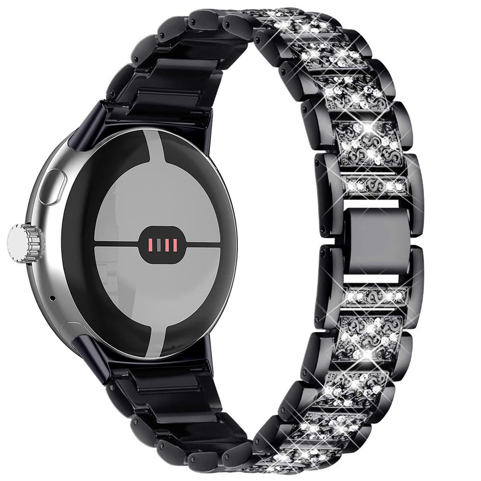 Miimall Bling Strap for Google Pixel Watch 4/3/2/1 41mm (NOT for 45mm) Stylish Crystal Diamonds Rhinestone Wristband for Pixel Watch 41mm, Adjustable Replacement Metal Band for Women Ladies-Black