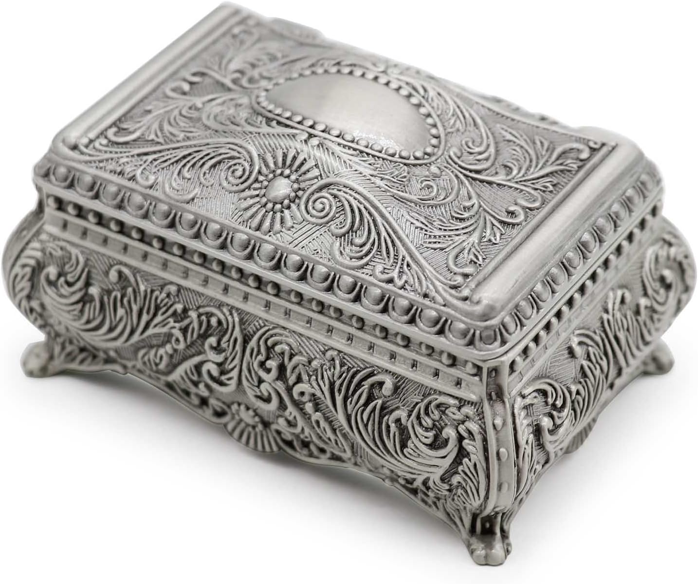 AVESON Rectangle Antique Metal Jewelry Box Trinket Storage Organizer Gift Box Chest Ring Case with Floral Engraved for Girls Ladies Women, Small
