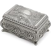AVESON Rectangle Antique Metal Jewelry Box Trinket Storage Organizer Gift Box Chest Ring Case with Floral Engraved for Girls Ladies Women, Small