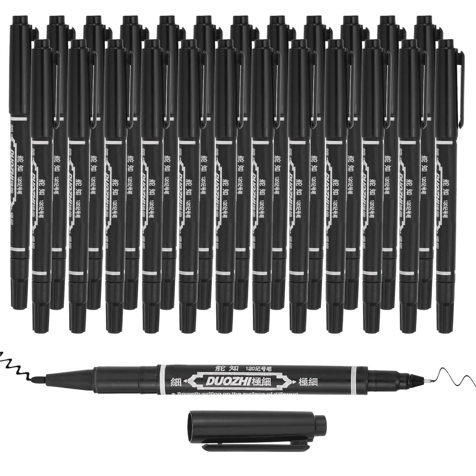 PATIKIL Twin Tip Permanent Marker, 24Pcs Dual Tip Permanent Makers with Fine and Ultra Fine Point for Signature and Marking, Black