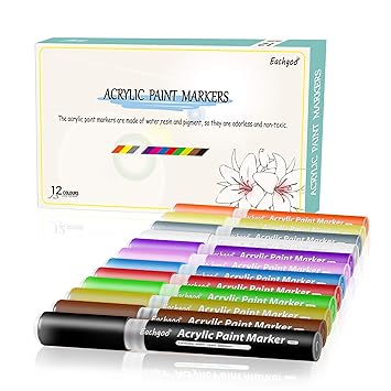 Eachgoo 12 Farben Acrylstifte Marker Stifte,Acrylic Painter Deco Pen für verschiedene Oberflächen Keramik ,Stoff ,Glas ,Stein