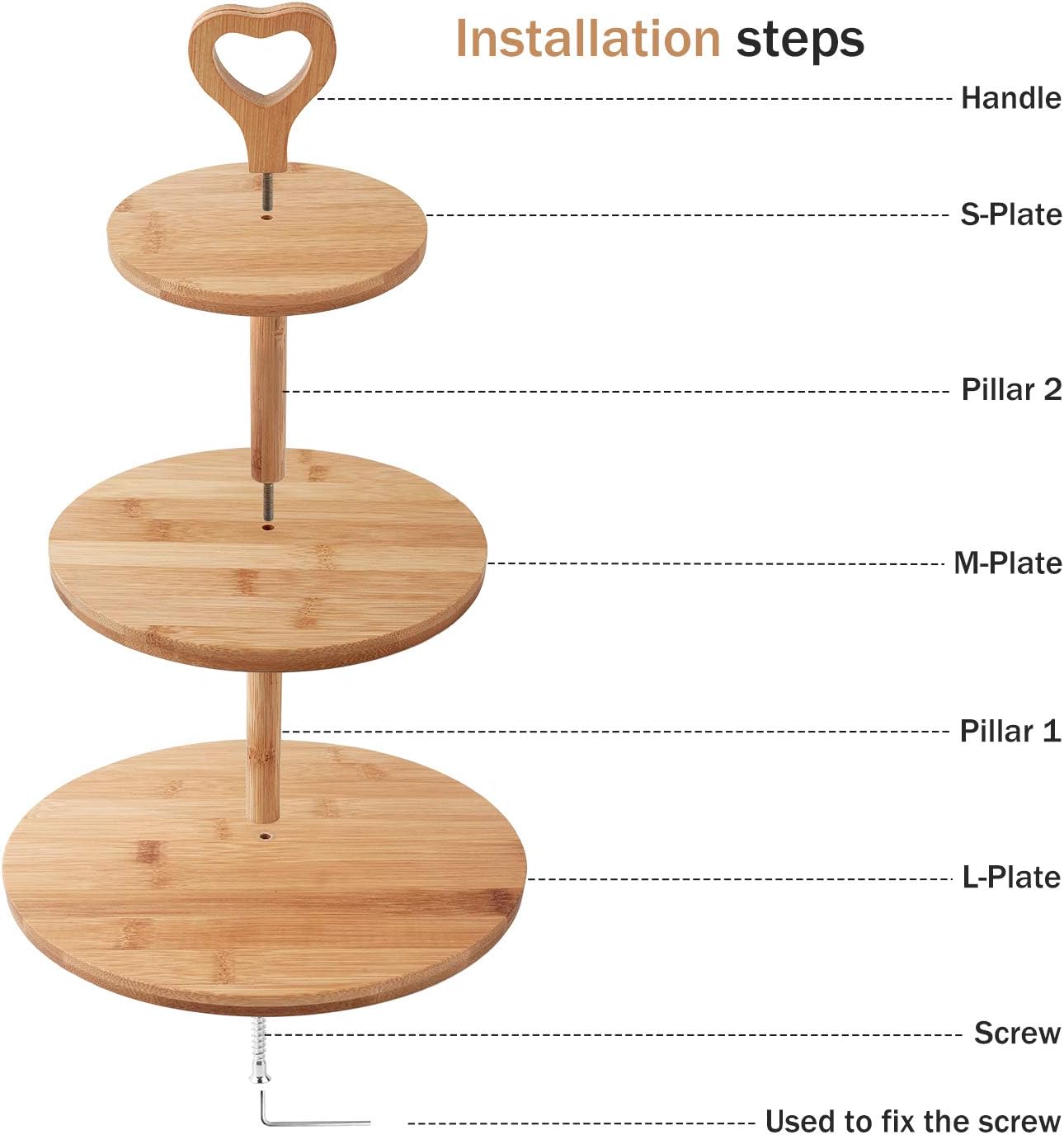 3-Tier Wooden Cake Stand, Serving Stand Fruit Plate Party Food Server Display for Cookies Sweets, Pastry, Baked Goods - Image 5
