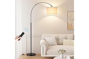 Ambimall 70 Dimmable Arc Floor Lamp with Remote, Color Temperatures and Brightness Adjustable, Arched Floor Lamp with Rotating Head, Over Couch Arched Light for Living Room (Deep Beige and Black)