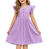 Arshiner Girls Dresses Ruffle Sleeve A-Line V-Neck Sundress Summer Swing Midi Dress with Pockets