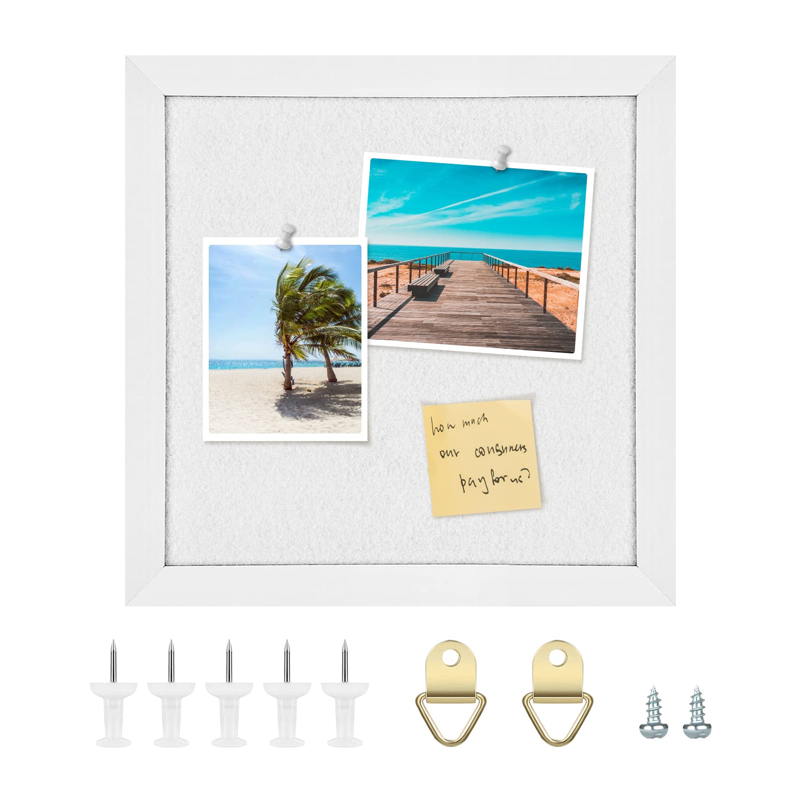 30 * 30cm Cork Board Bulletin Board with Felt, Wood Framed Display Bulletin Board for Walls with Pins, Eye Bolts, gaskets, Screws, Pin Board for Office, School and Home(WT,1P)