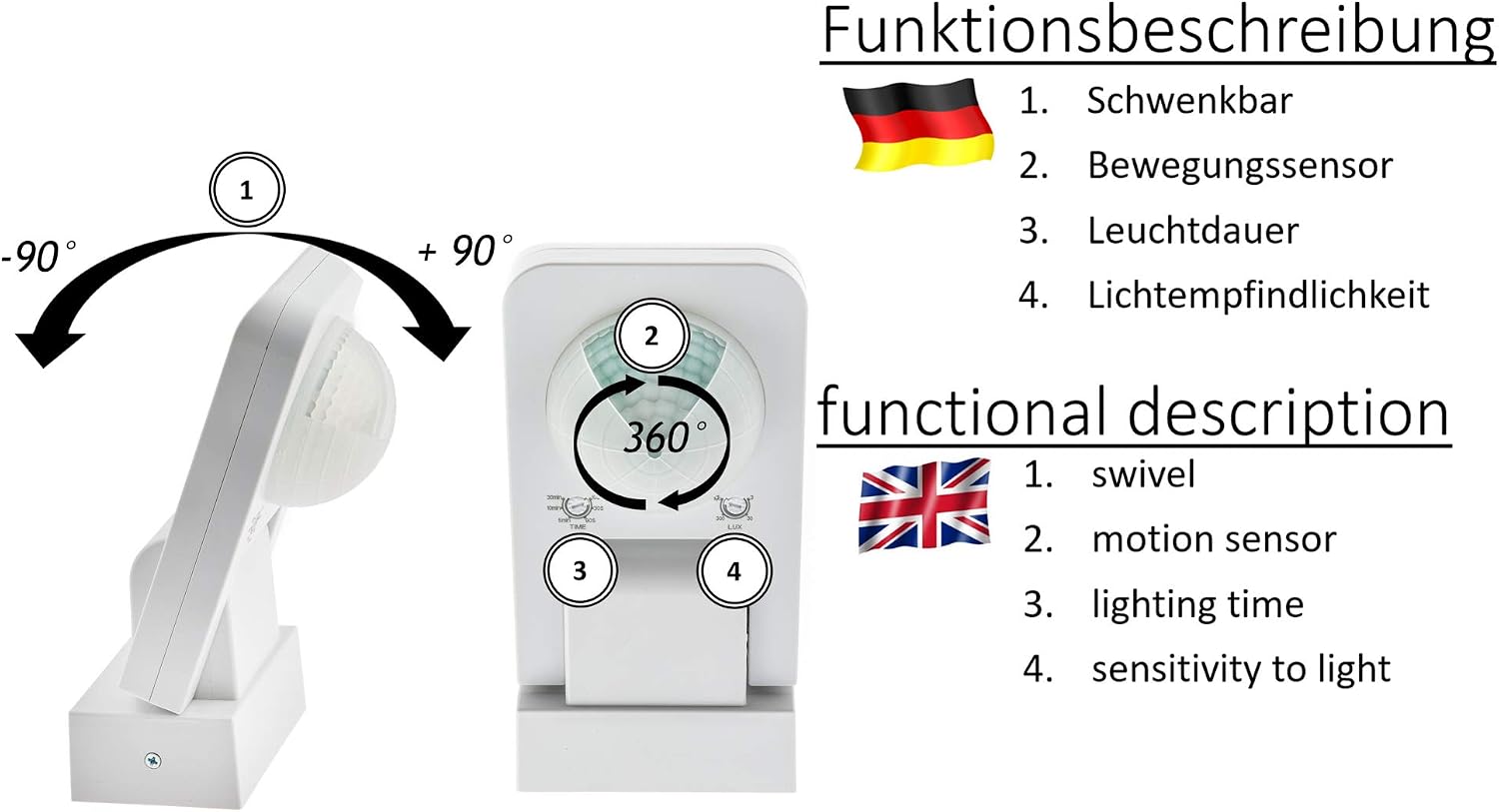 HUBER Motion 4, Motion Detector 360 °, Black, sensors and Matrix Lenses, Including Creeping Protection and Area limitation, Wall and Corner mounting, IP54 Protection - Image 5