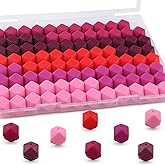 Lovyomi 95pcs 14mm Hexagon Silicone Beads for Keychain Making Mix Color Bulk Polygon Silicone Beads for Pens and Bracelet Crafts(Red)